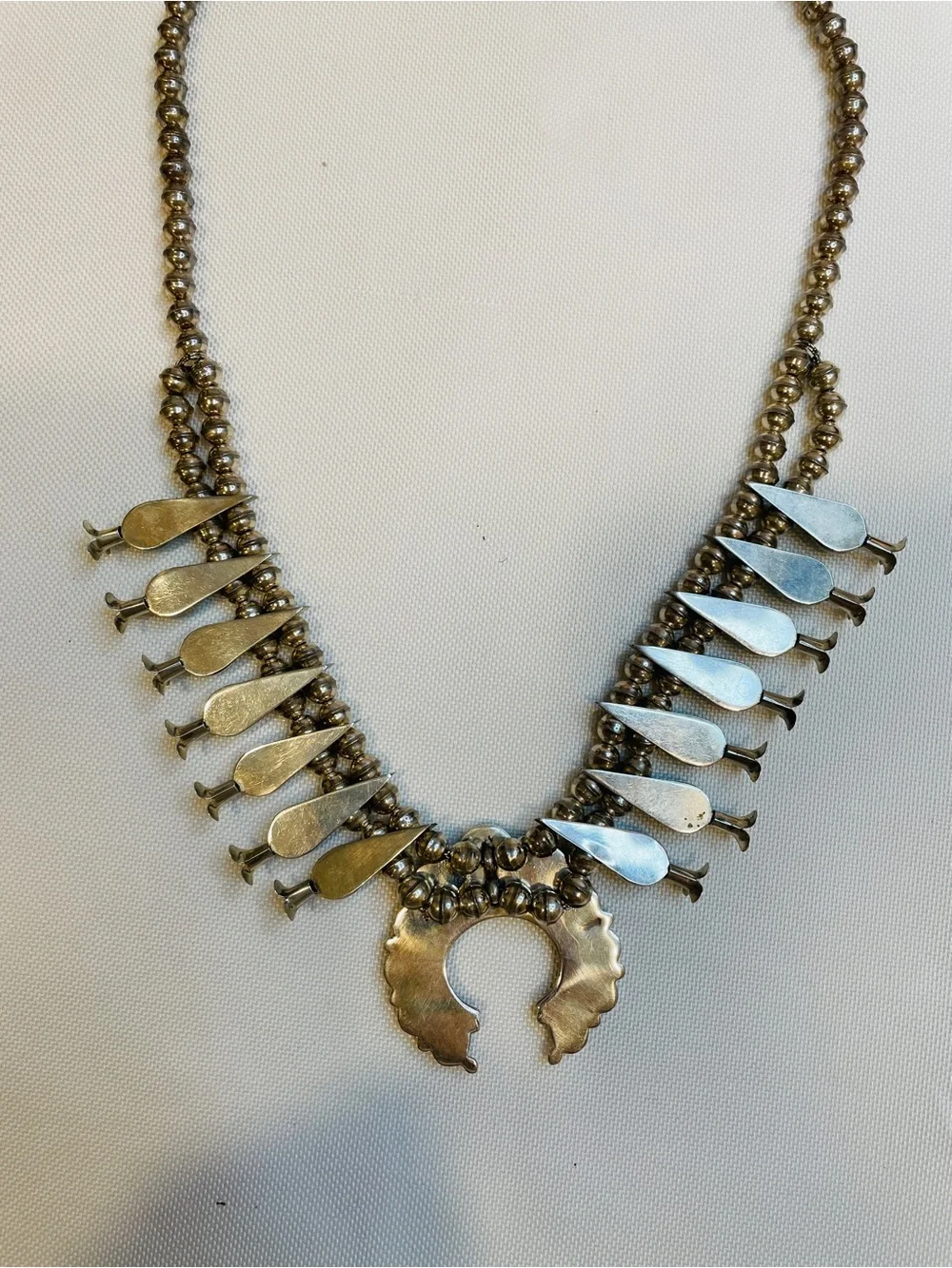 Vintage Navajo Blue Turquoise Squash Blossom Necklace And Earrings Set